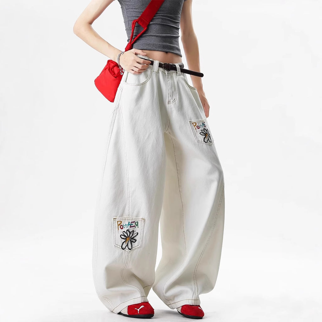 Embroidered White Jeans