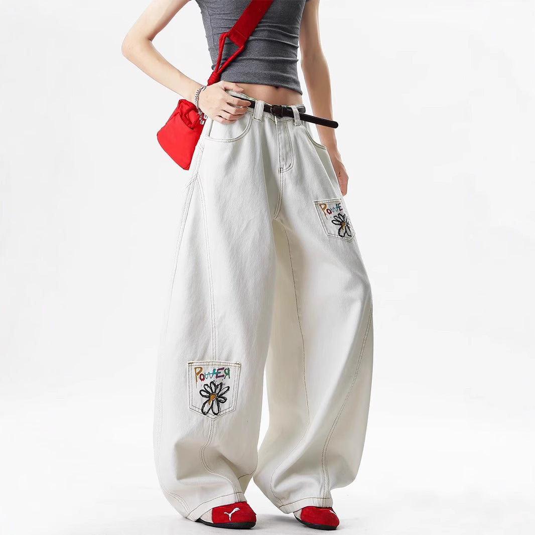Embroidered White Jeans