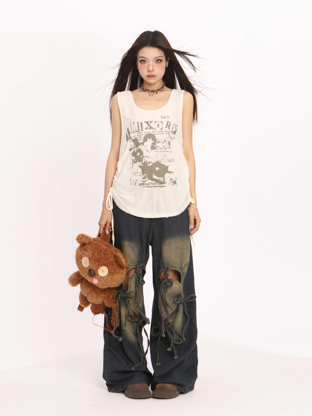 Ripped Lace Up Jeans