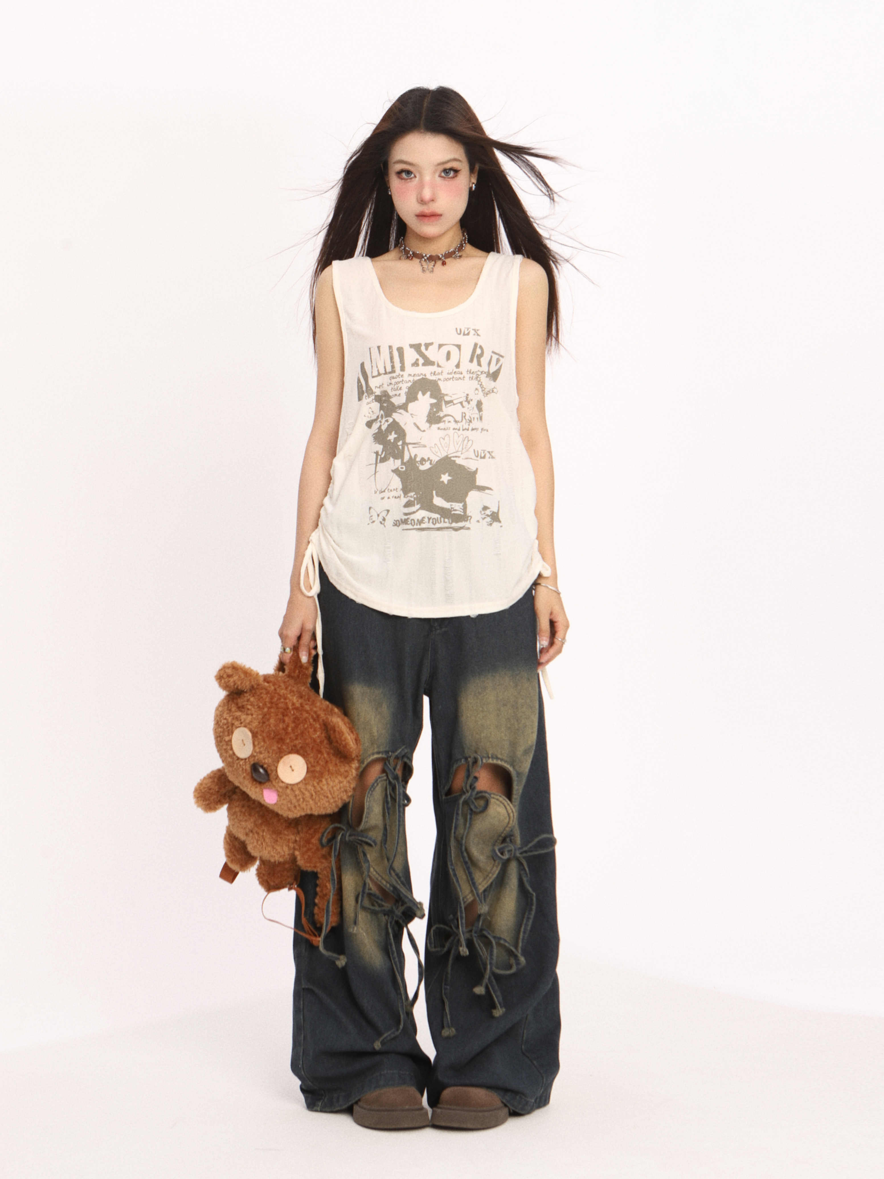 Ripped Lace Up Jeans