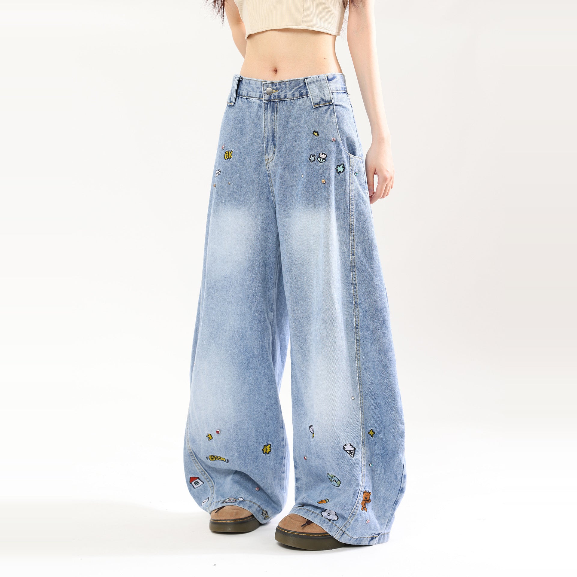 Cartoon Embroidered Jeans
