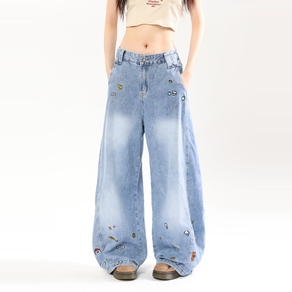 Cartoon Embroidered Jeans