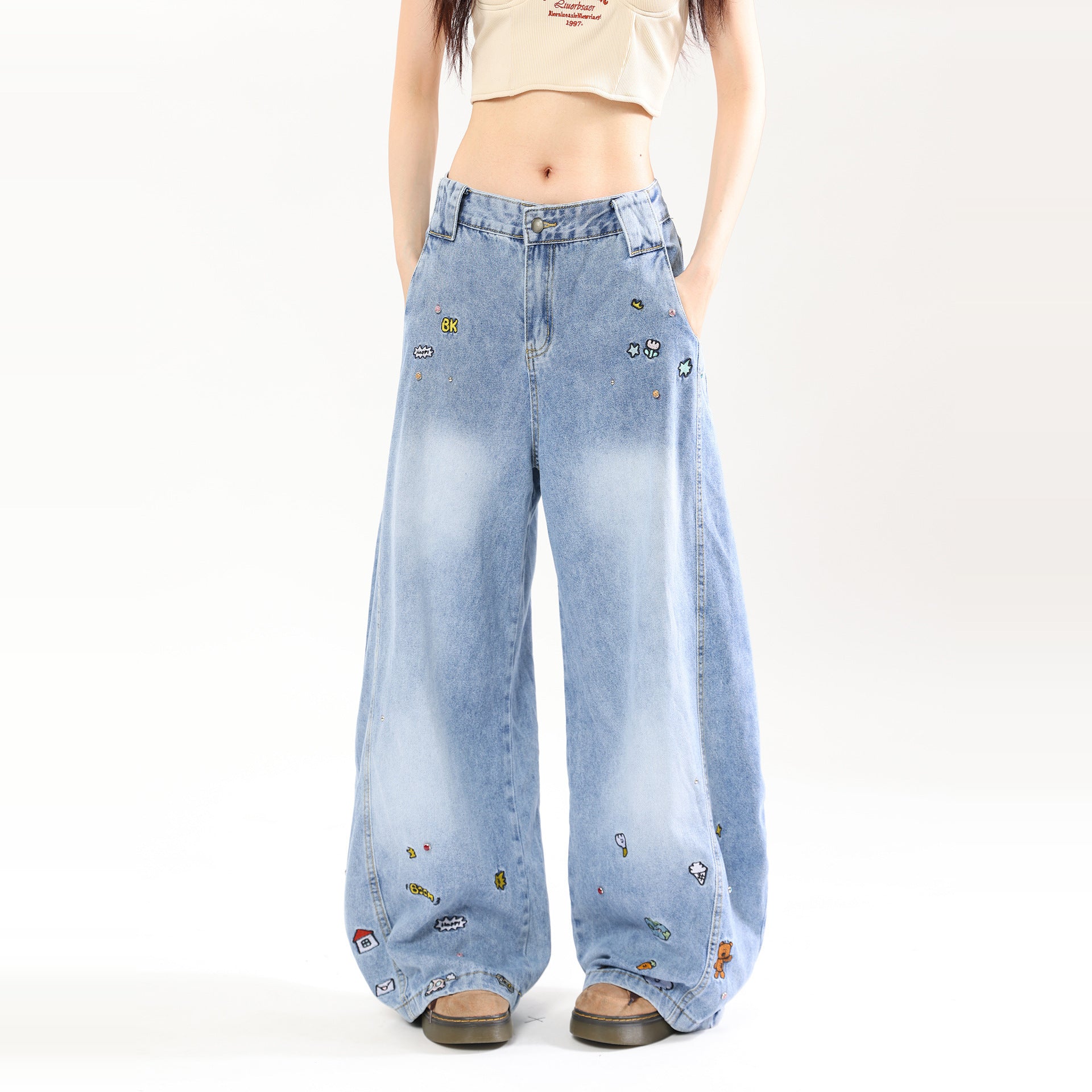 Cartoon Embroidered Jeans