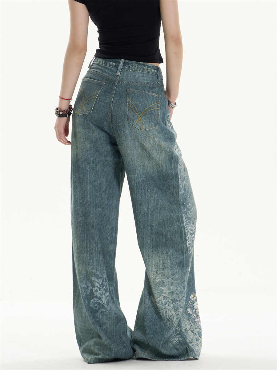 Printed Wide Leg Jeans