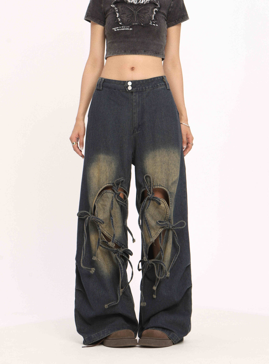 Ripped Lace Up Jeans