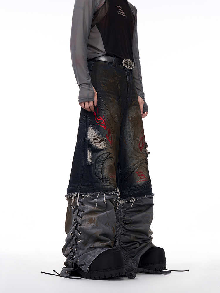 Flame Embroidery Jeans