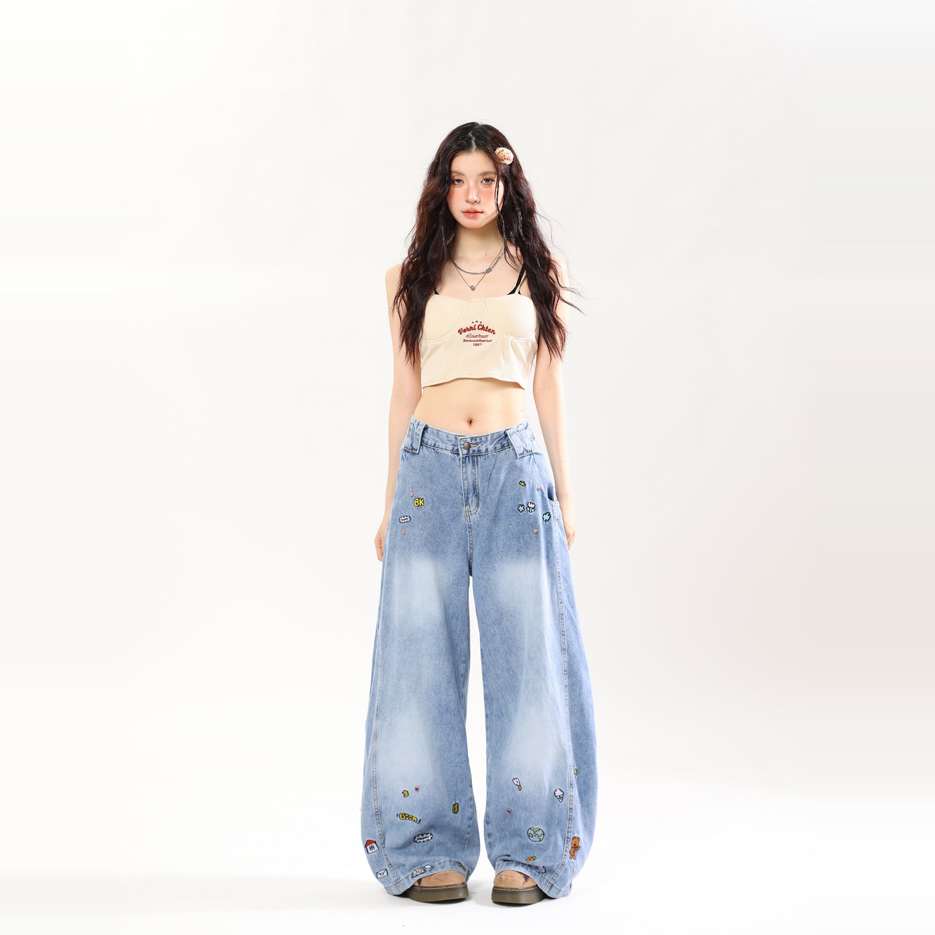 Cartoon Embroidered Jeans
