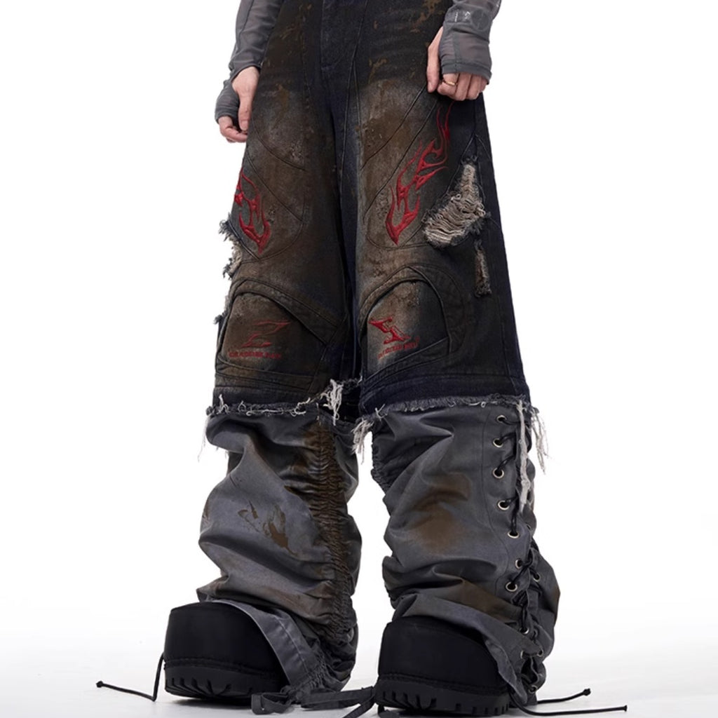 Flame Embroidery Jeans