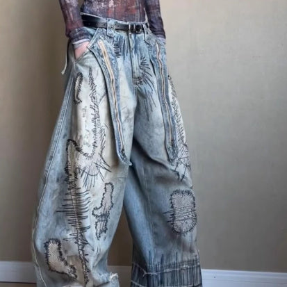 Embroidery Stain Jeans
