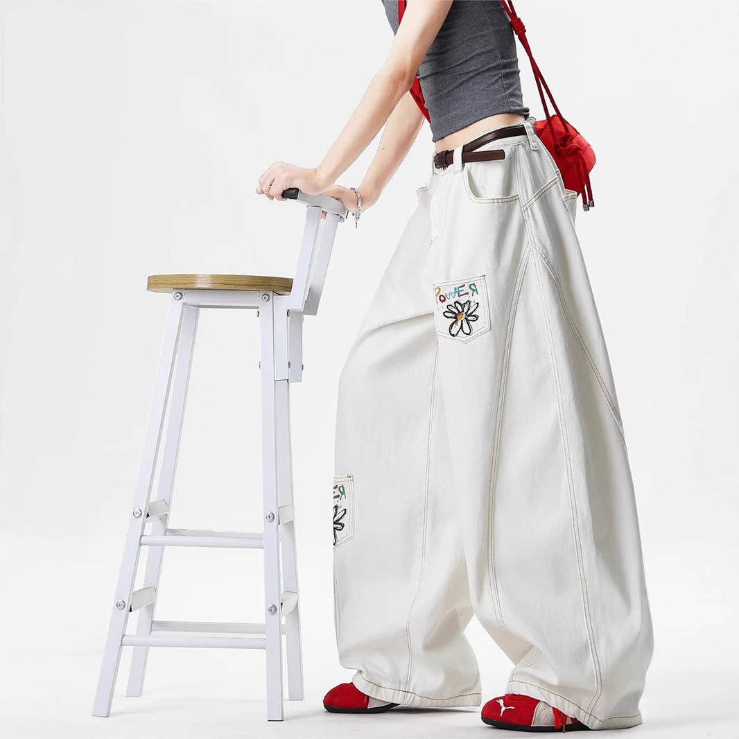 Embroidered White Jeans