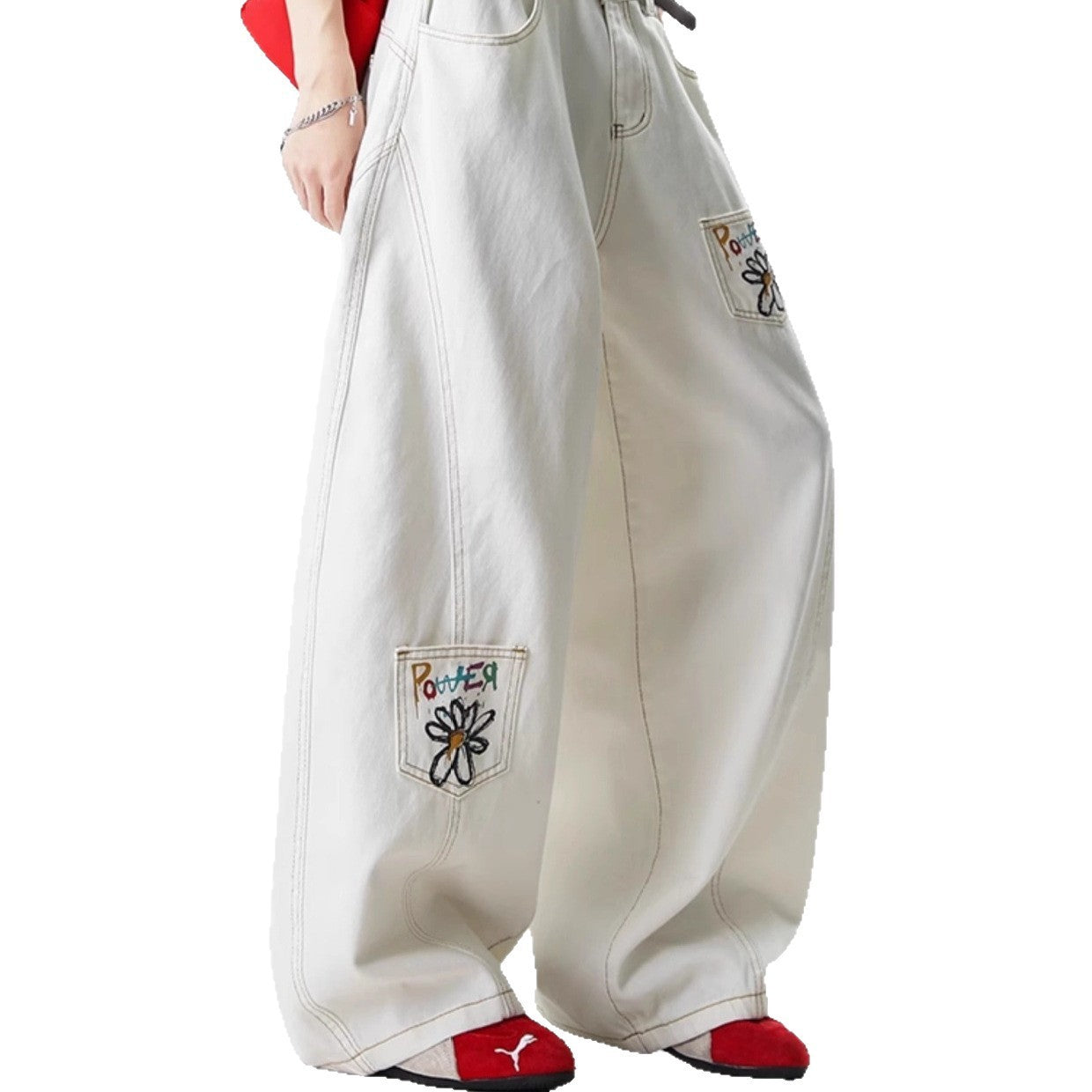 Embroidered White Jeans