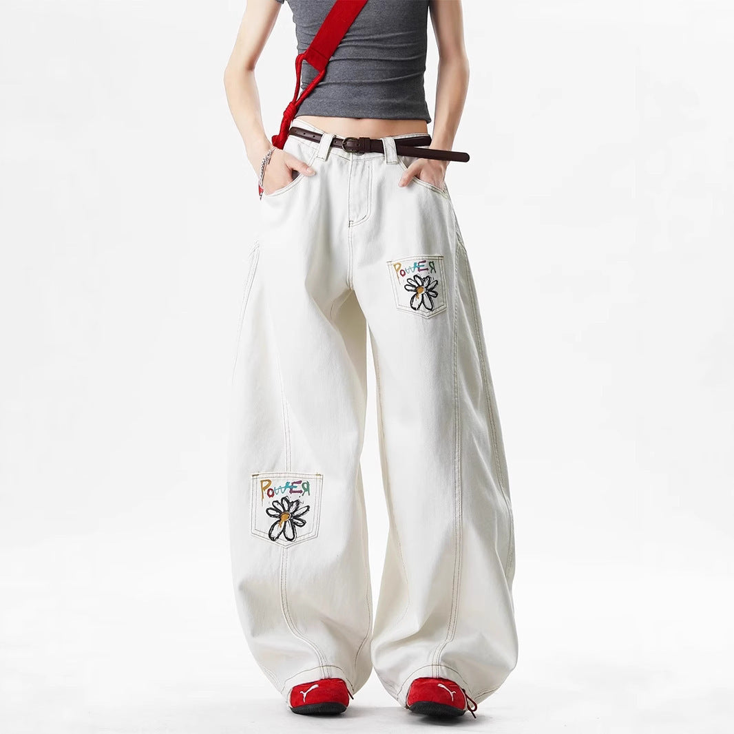 Embroidered White Jeans
