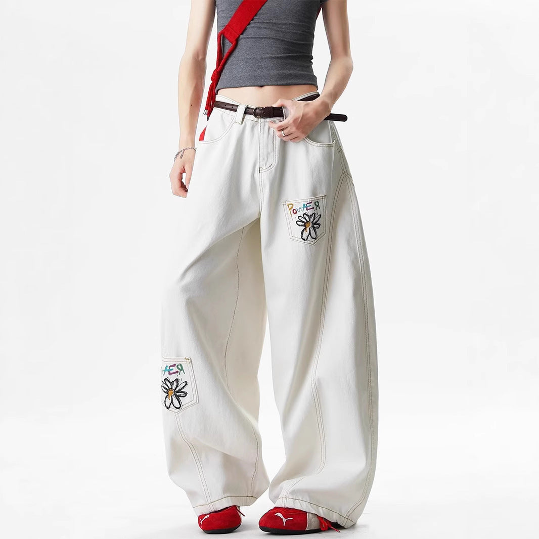 Embroidered White Jeans