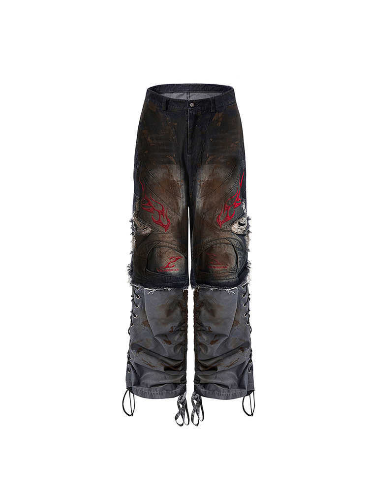 Flame Embroidery Jeans