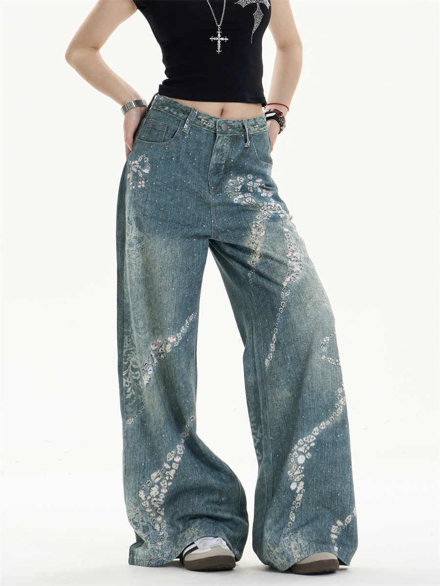 Printed Wide Leg Jeans