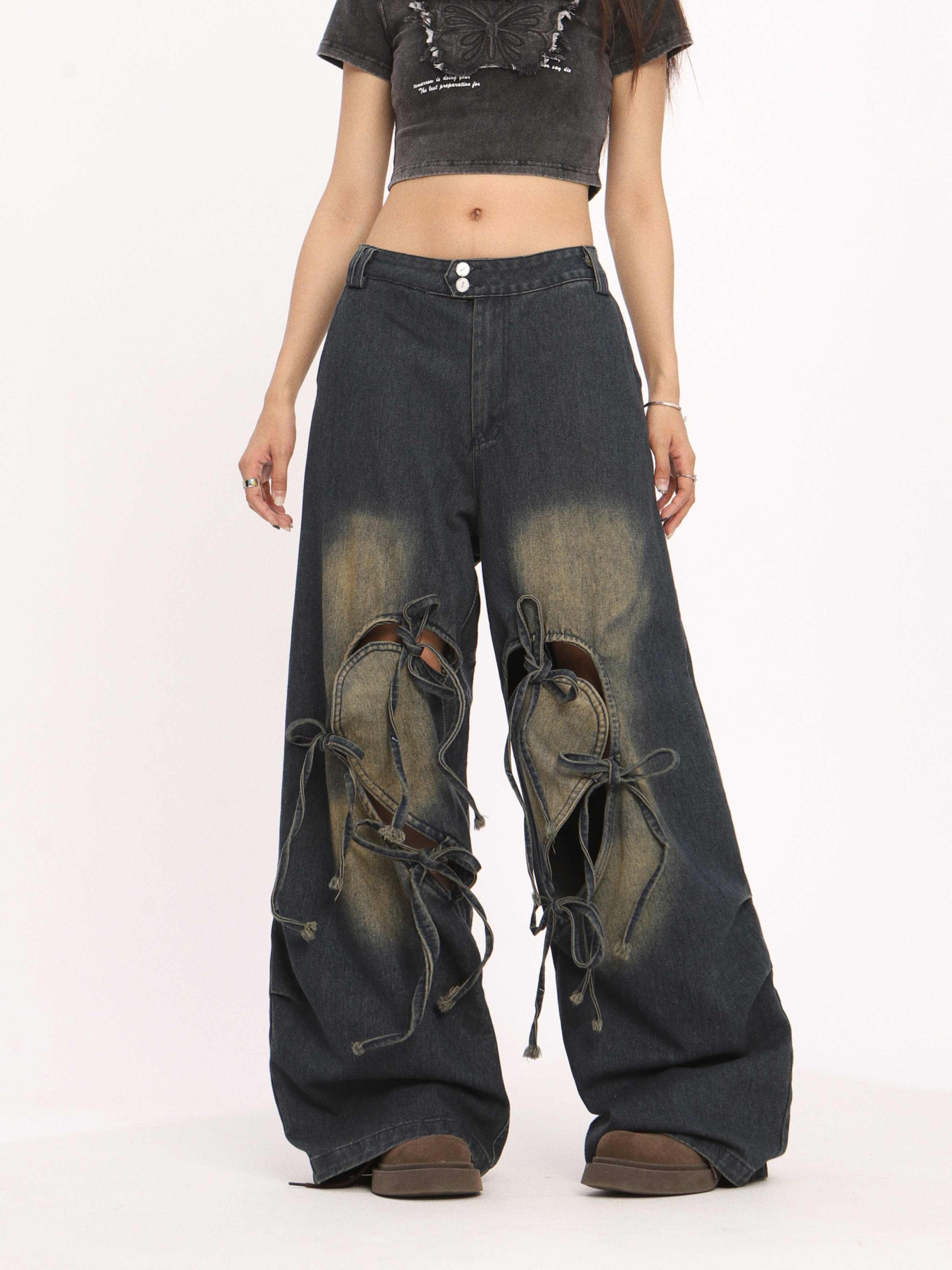 Ripped Lace Up Jeans