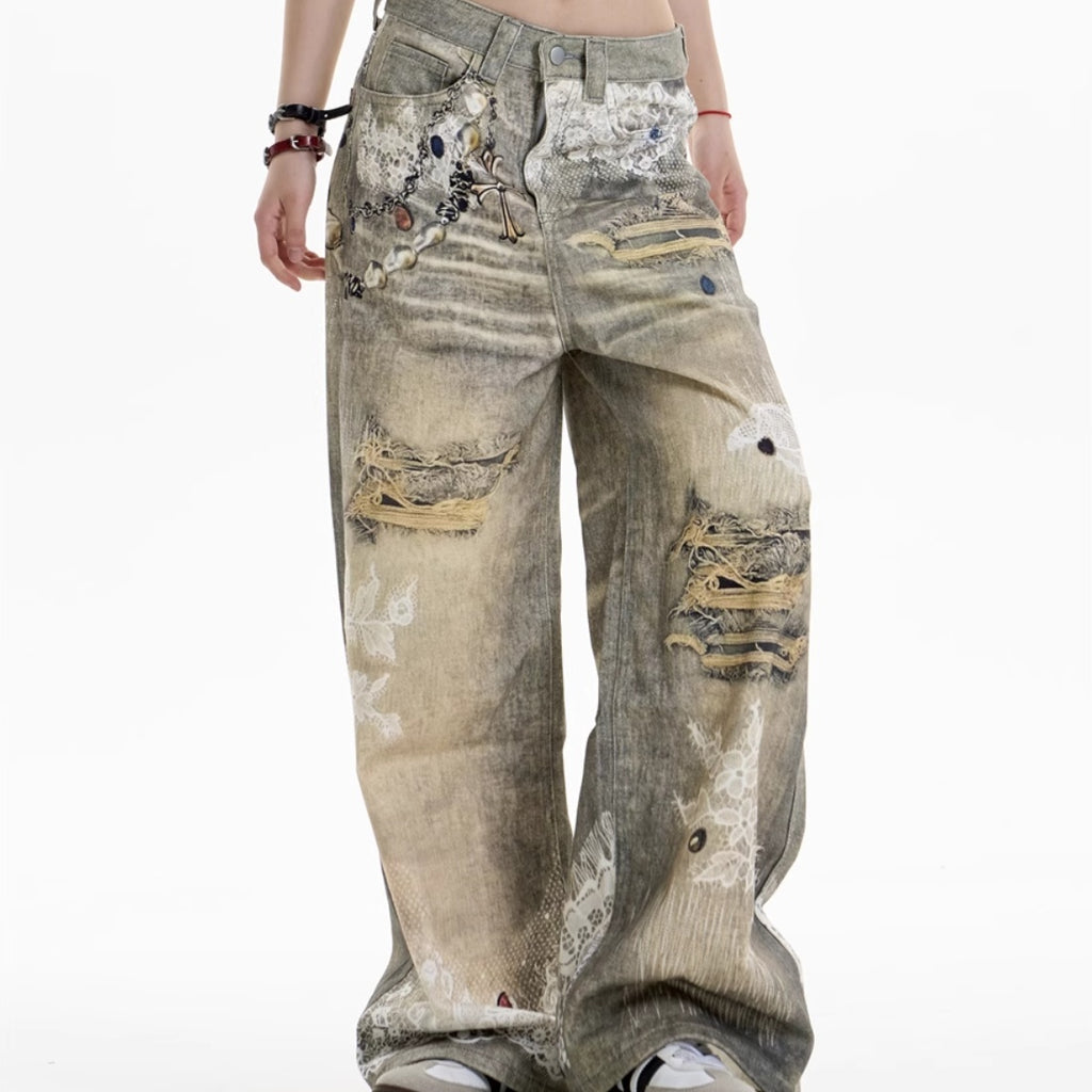 Cross Printed Jeans