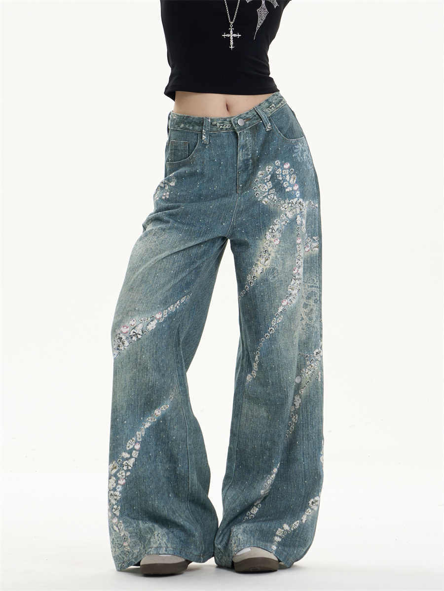Printed Wide Leg Jeans