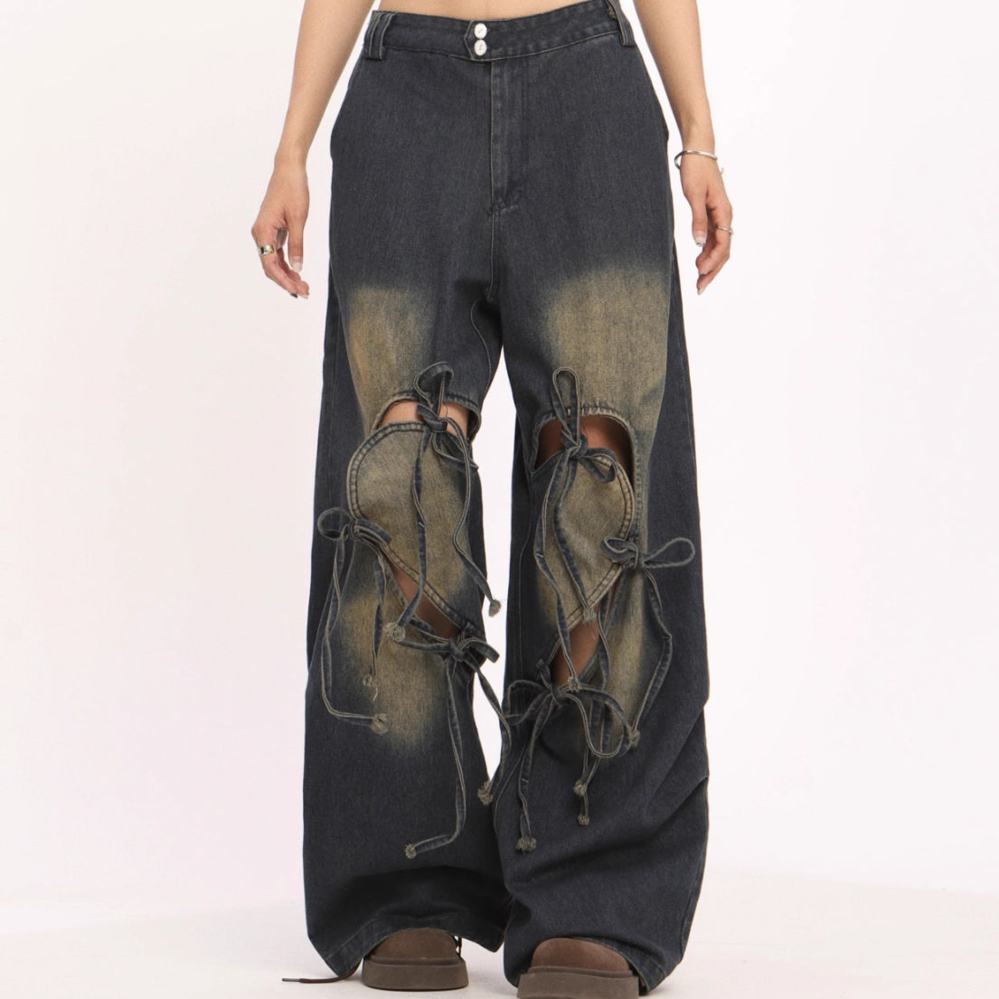 Ripped Lace Up Jeans