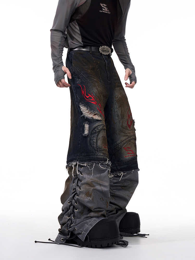 Flame Embroidery Jeans