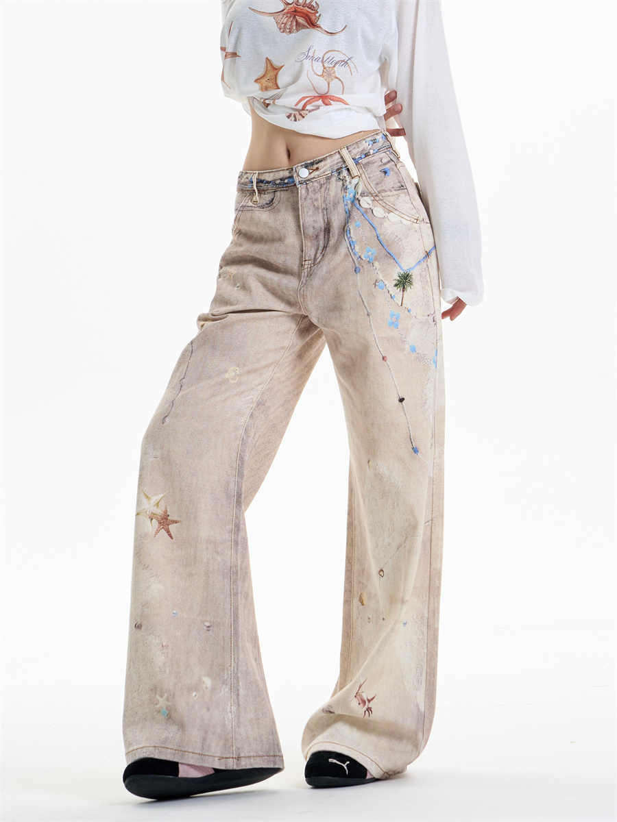 Retro Print Worn Jeans