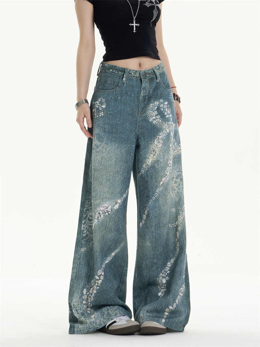 Printed Wide Leg Jeans