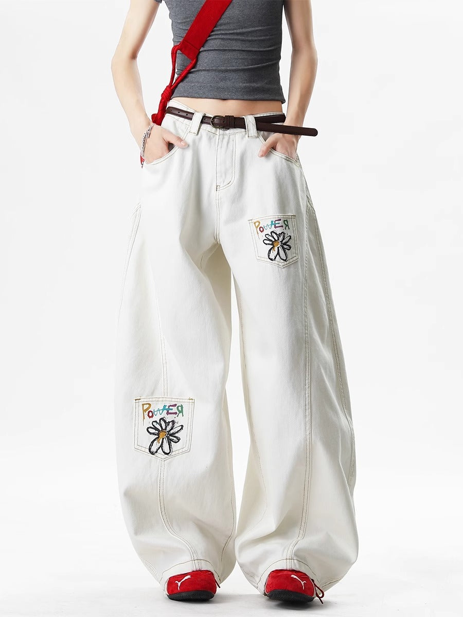 Embroidered White Jeans