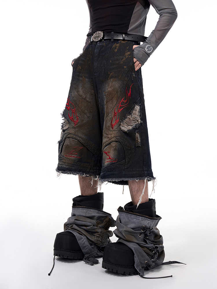 Flame Embroidery Jeans