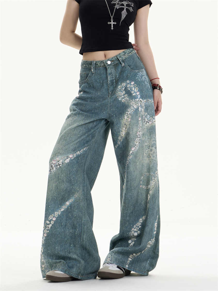 Printed Wide Leg Jeans