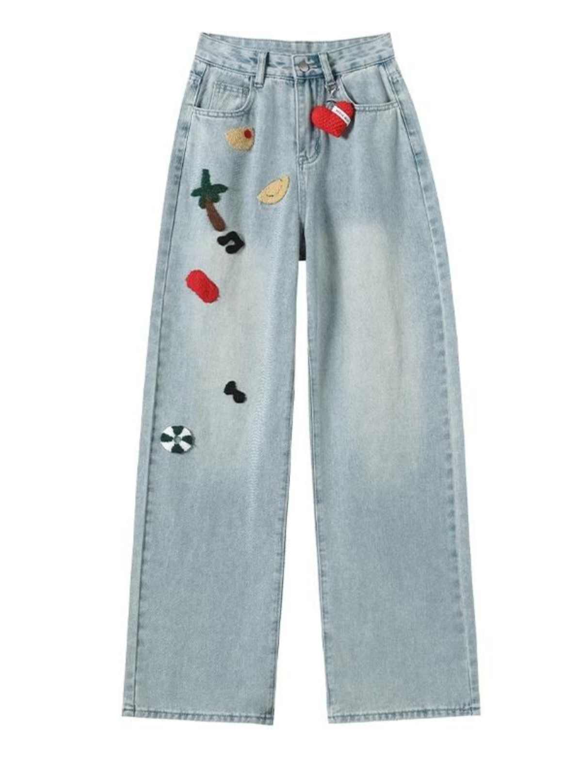 Embroidered Wide Jeans