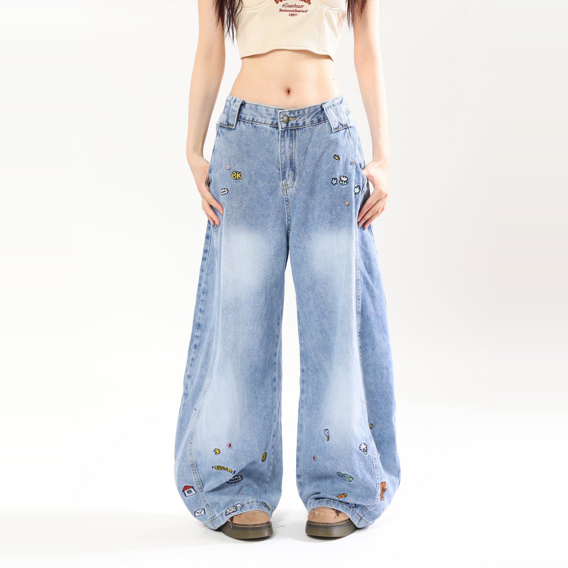 Cartoon Embroidered Jeans