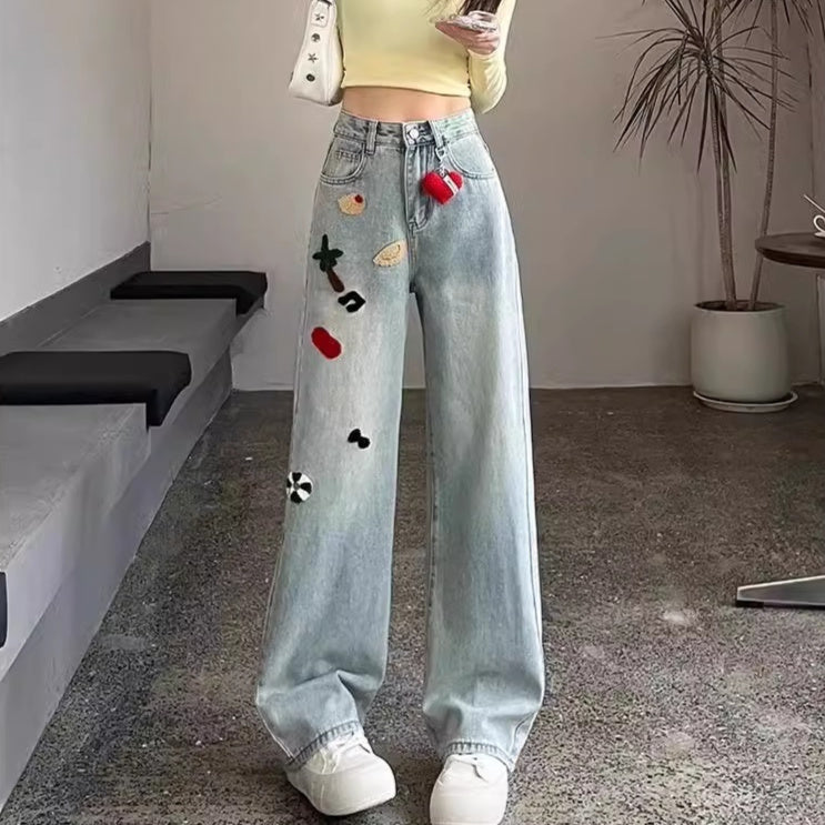 Embroidered Wide Jeans