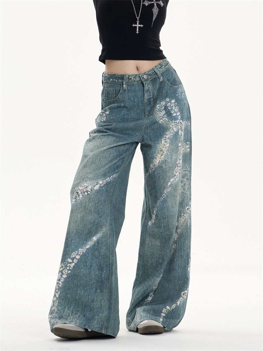 Printed Wide Leg Jeans